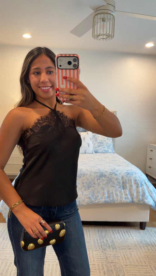 Timeless Lace Halter- Black