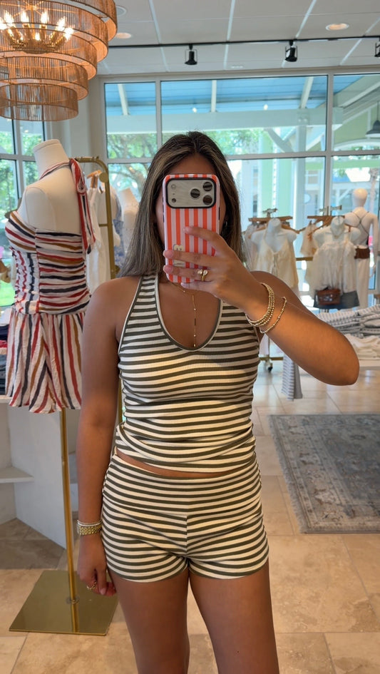 Olive Stripe Short Set