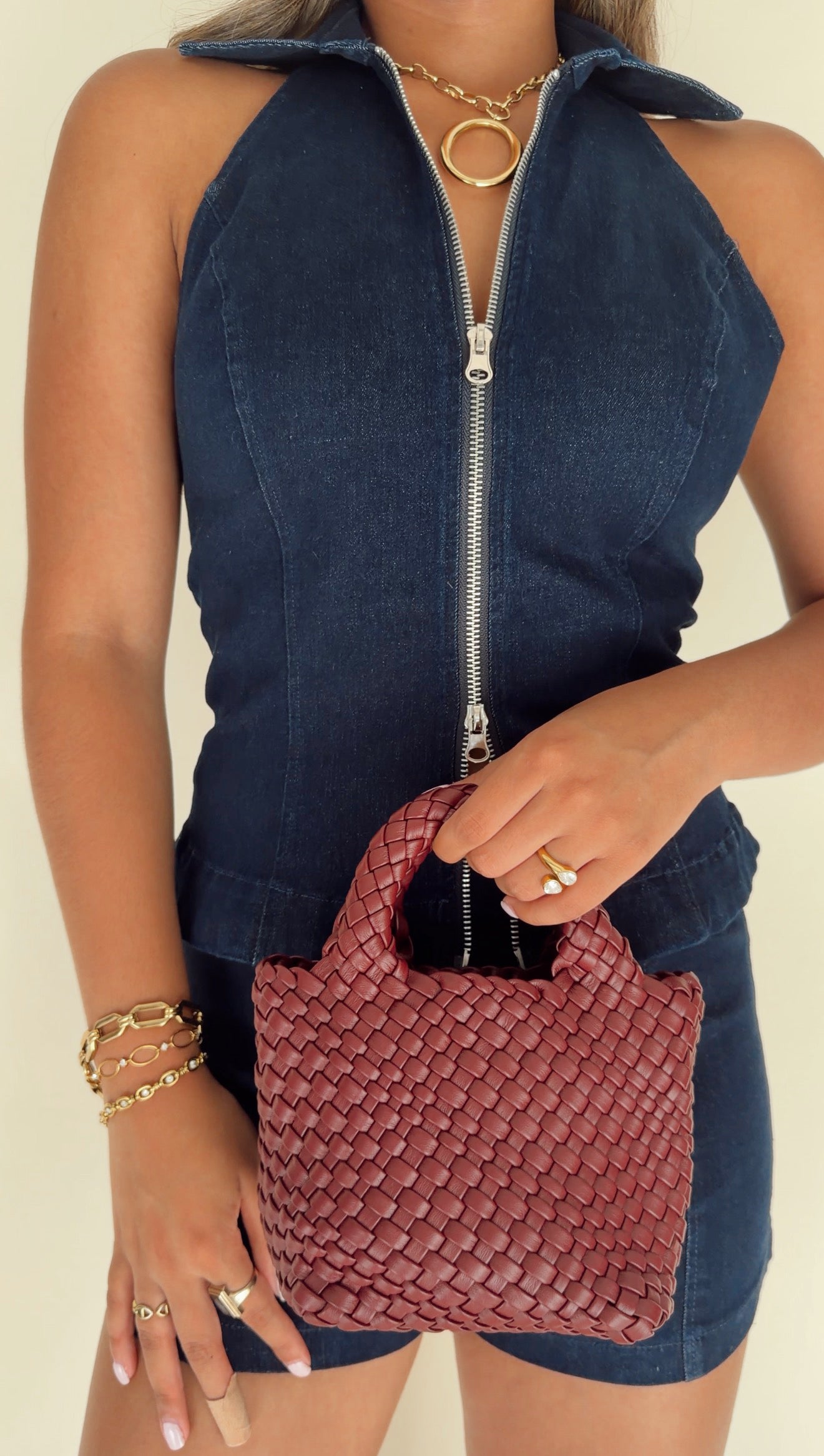 Burgundy Woven Mini Bag