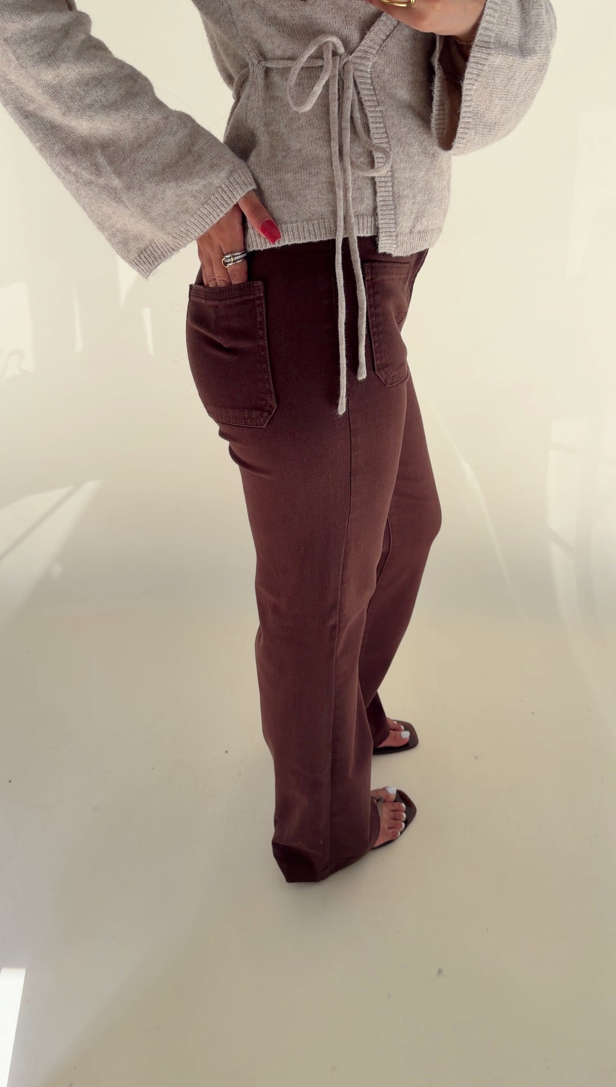 Brown Patch Pocket Flare Jeans