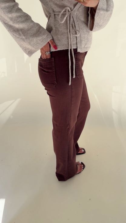Brown Patch Pocket Flare Jeans