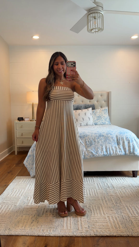 Cream/Brown Jersey Midi Dress