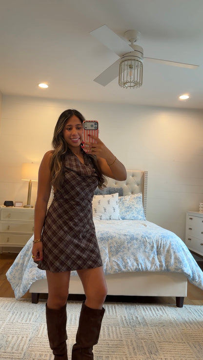 Espresso Plaid Mini Dress