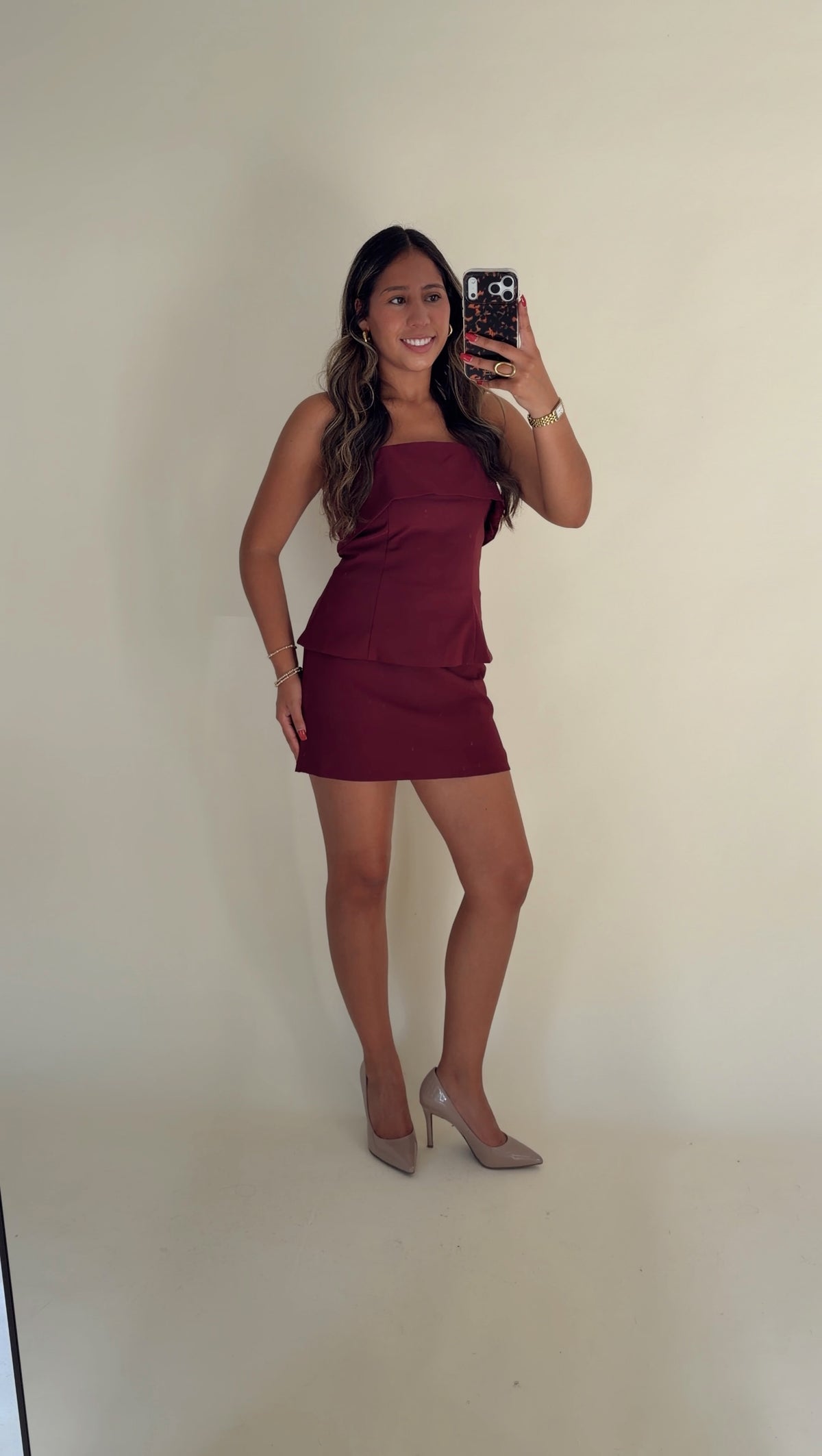 Maroon Tailored Strapless Top