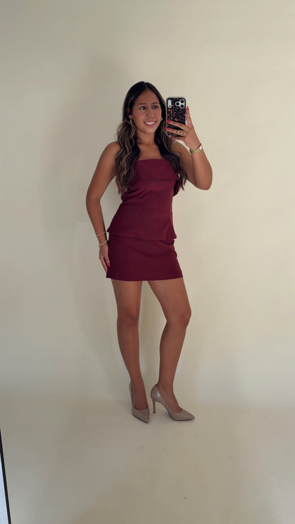 Maroon Tailored Strapless Top
