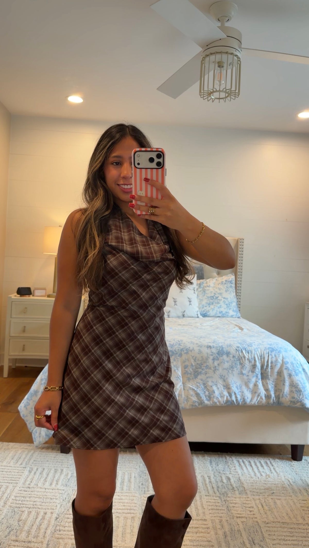 Espresso Plaid Mini Dress