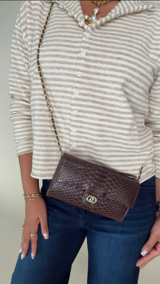 Brown Croc Flap Crossbody