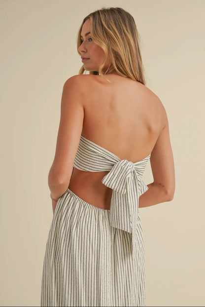Linen Strapless Stripes Dress