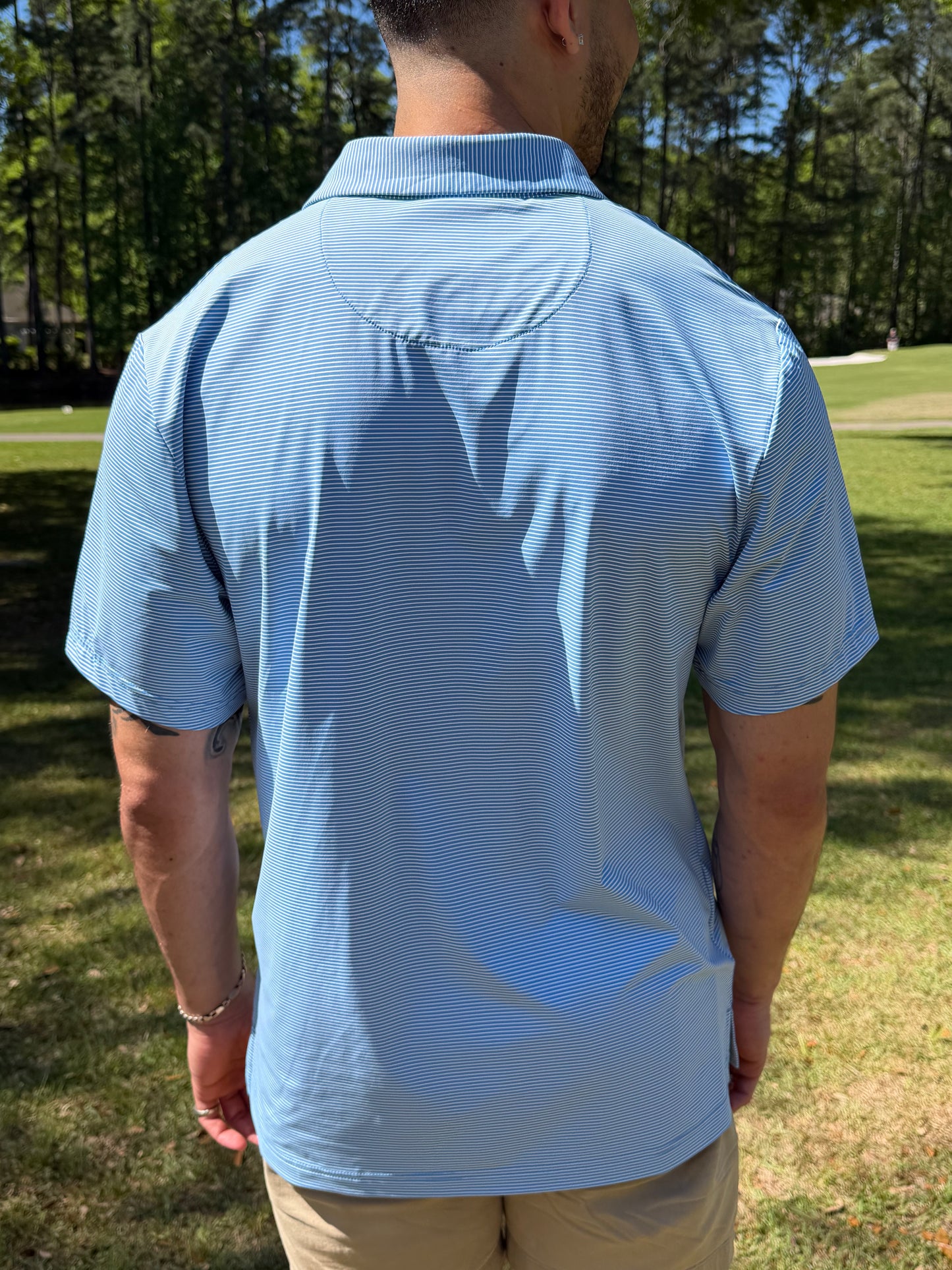 MBB Men's Golf Polo- Blue & White