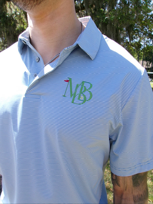 MBB Men's Golf Polo- Blue & White