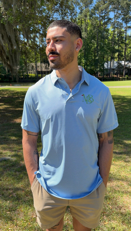 MBB Men's Golf Polo- Blue & White