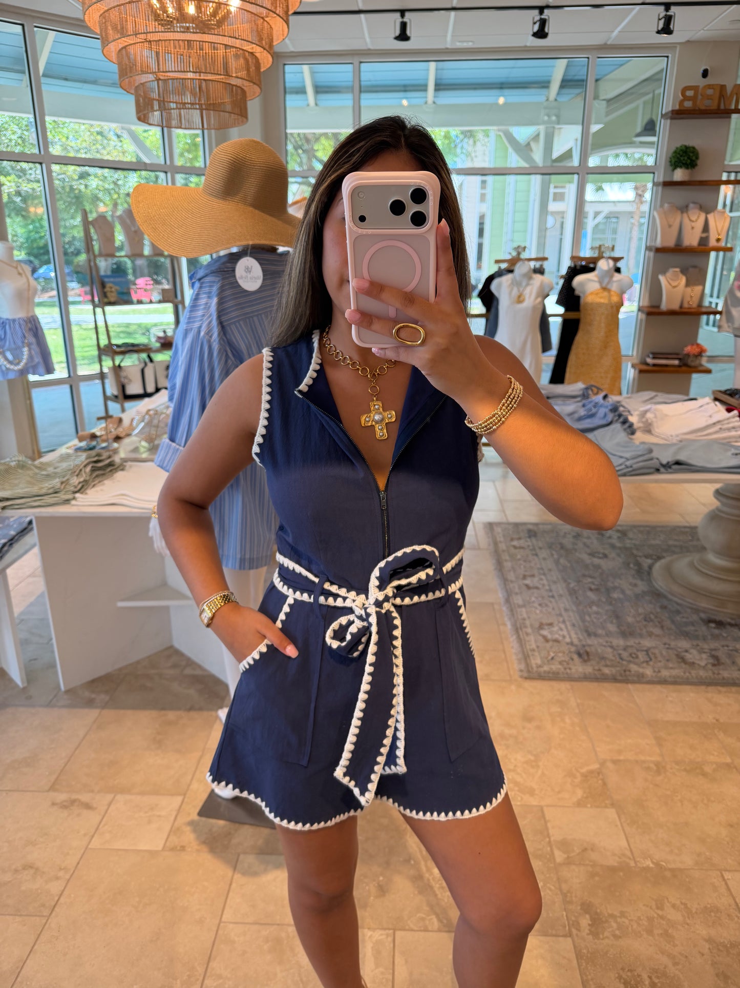 Navy Zip Romper
