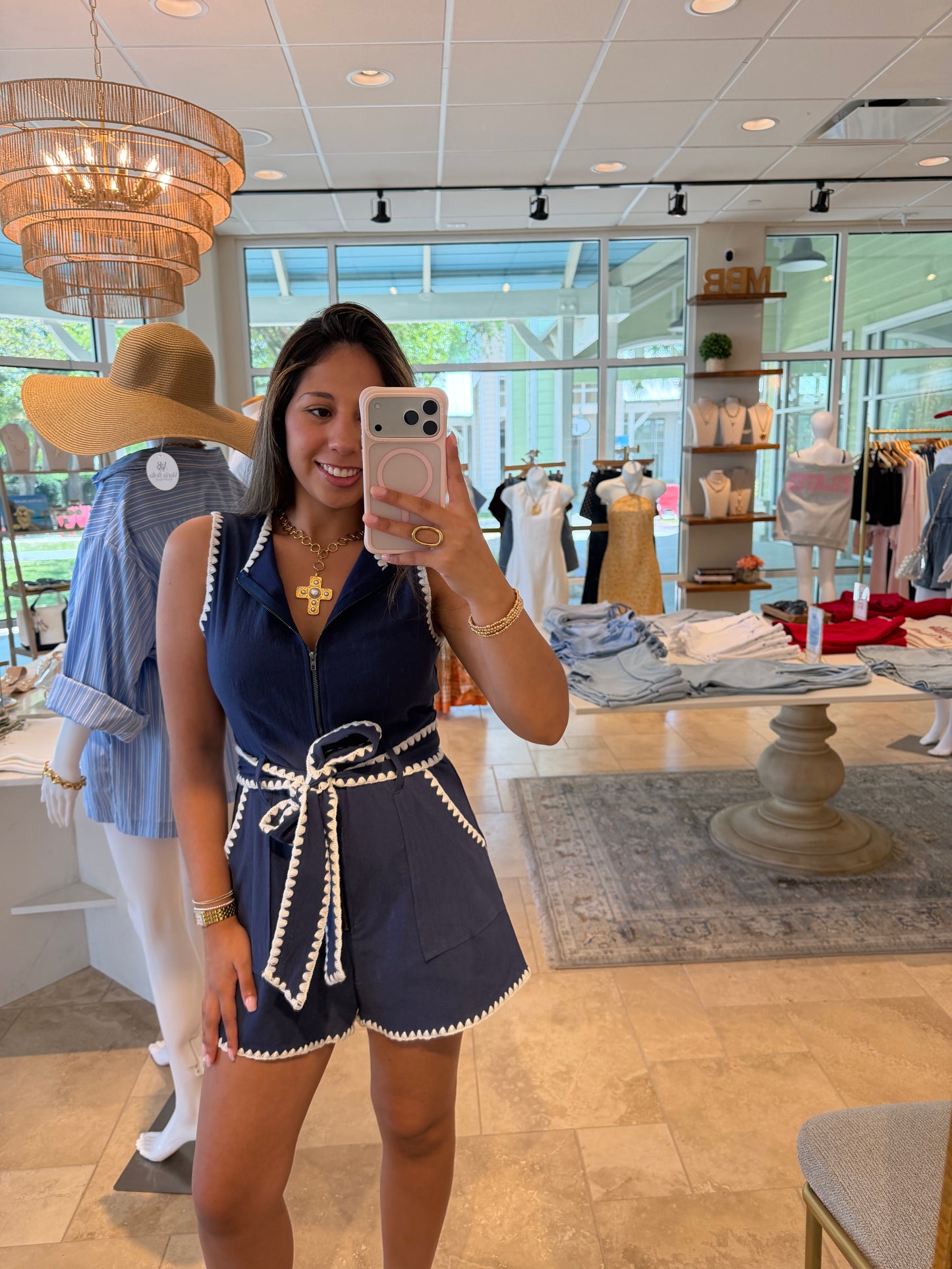 Navy Zip Romper