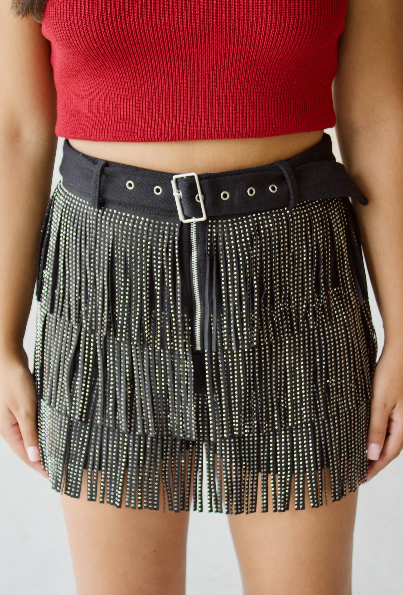 Sideline Shimmer Fringe Shorts-Black