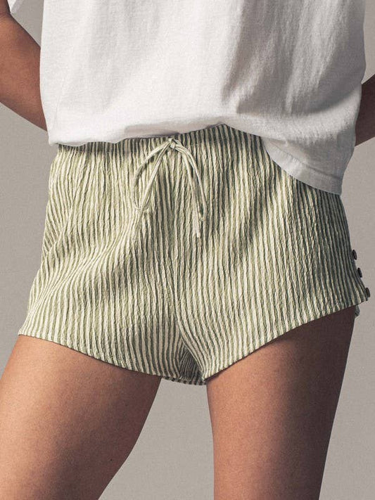 Crinkle Stripe Shorts- Green
