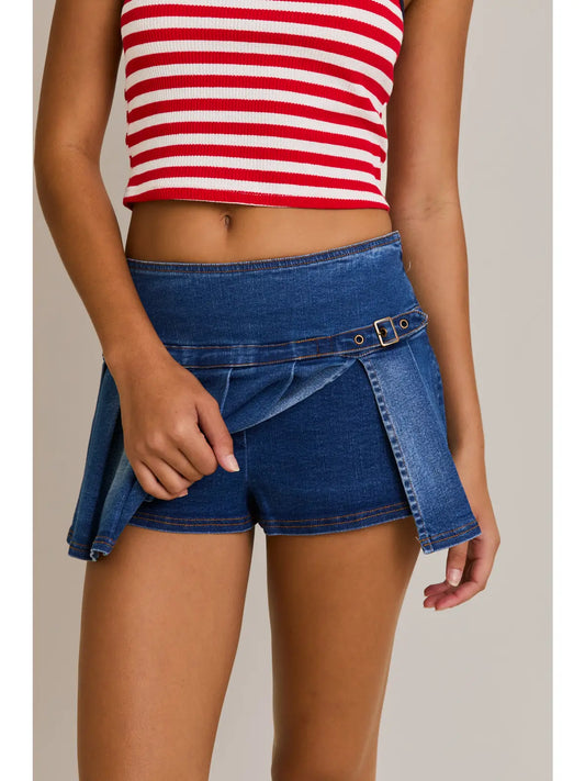 Stretch Denim Low Rise Skort