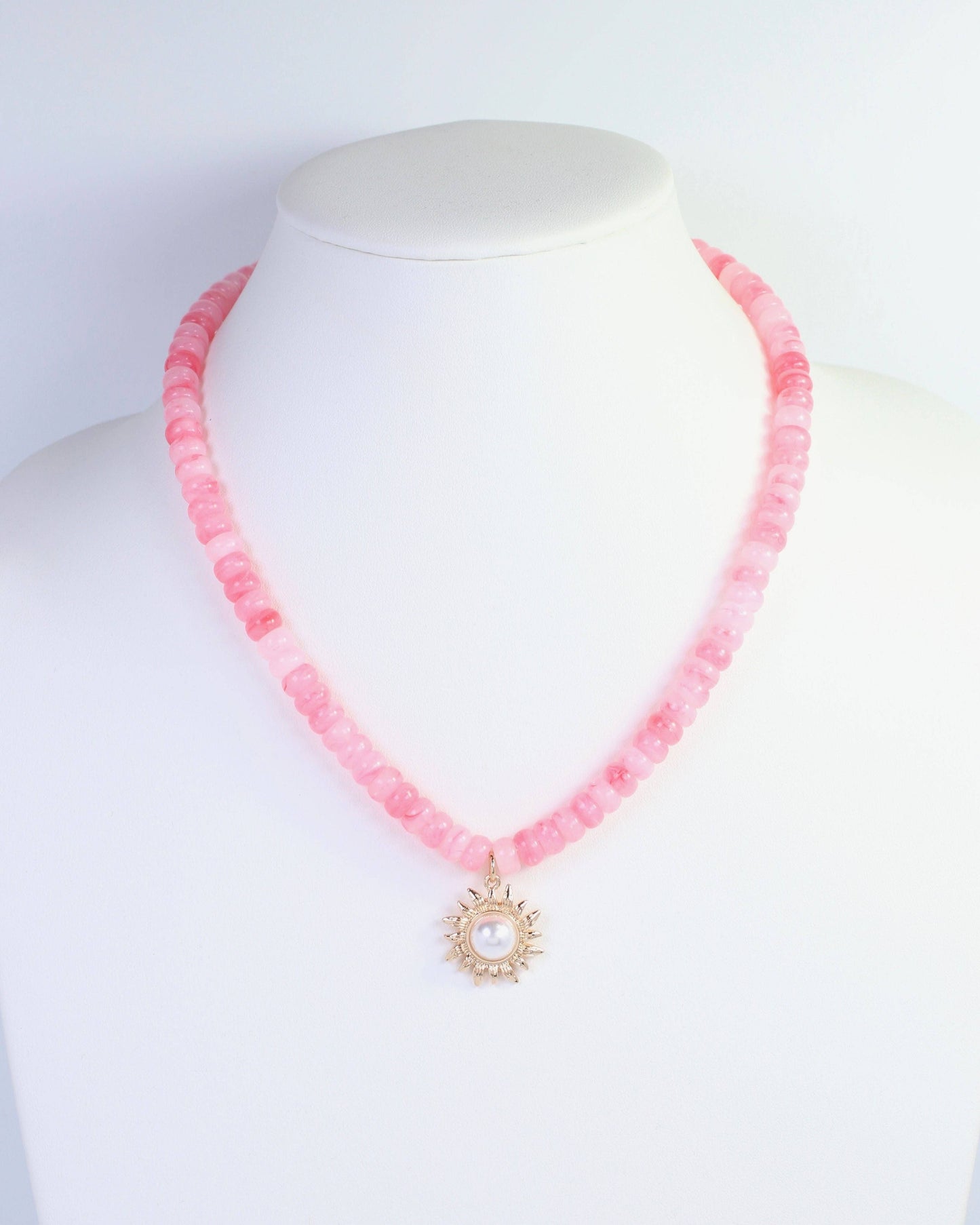 Beaded Flower Necklace Pink