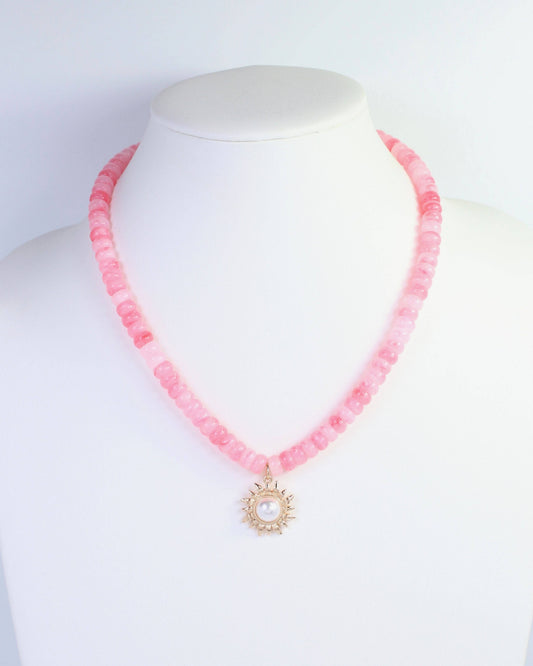 Beaded Flower Necklace Pink