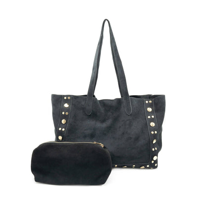 Studded Suede Tote- Chocolate