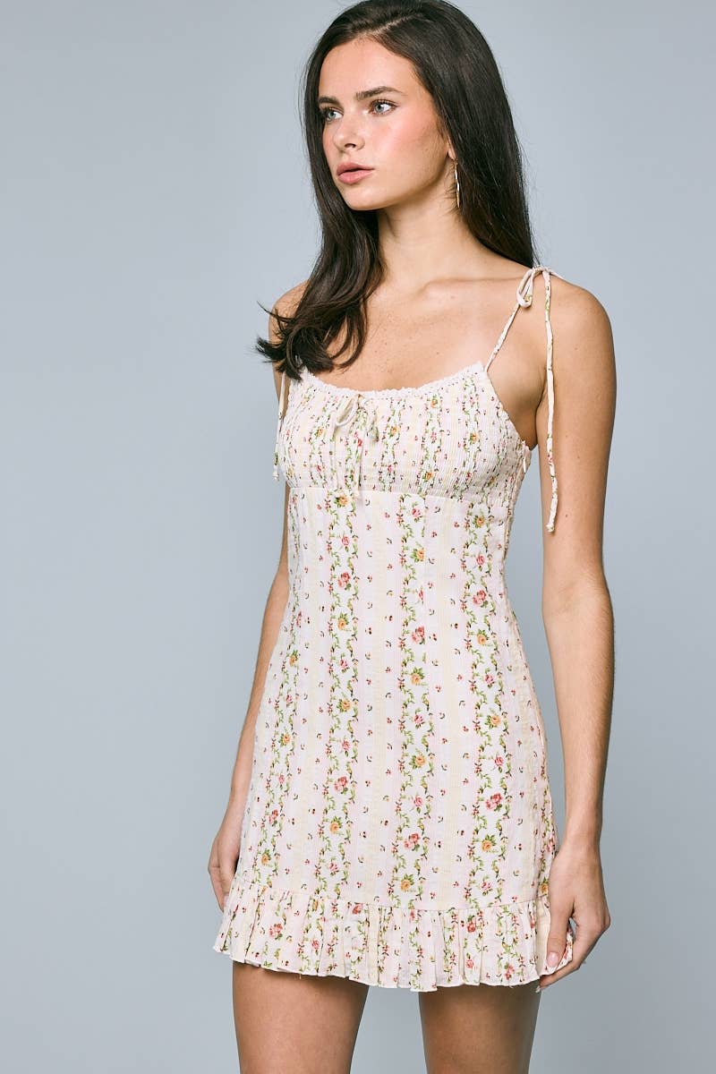 Stripped Floral Mini Dress