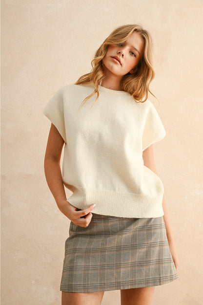 Cream Short Sleeve Sweater