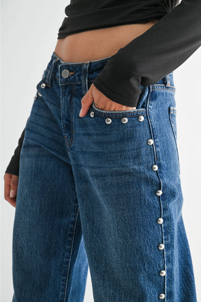 Studded Denim Low rise pants