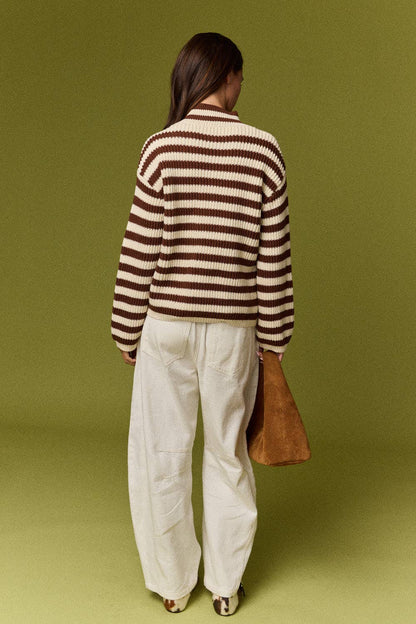 Crean/Espresso Double Zip Sweater