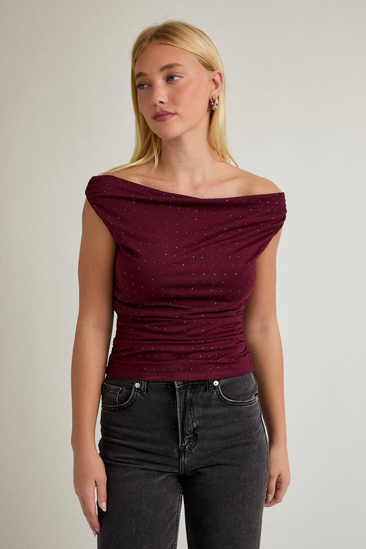 Burgundy Rhinestone Top