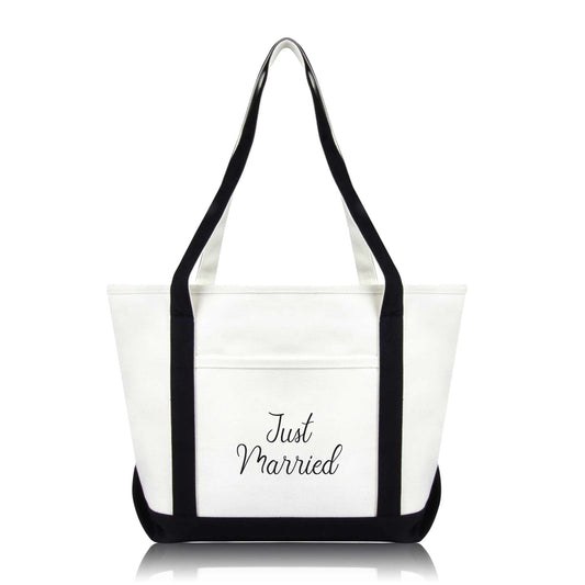 Just Married Embroidered Tote-White