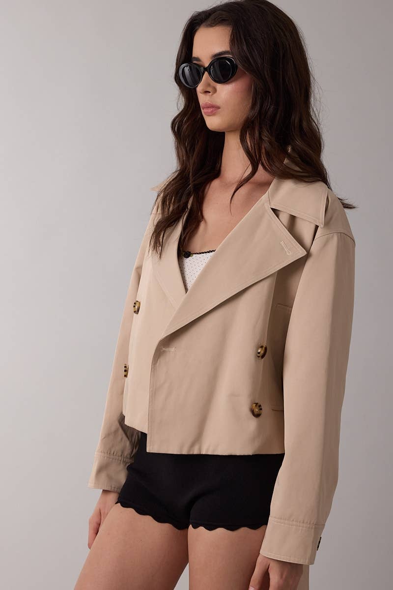 Beige Crop Trench Coat