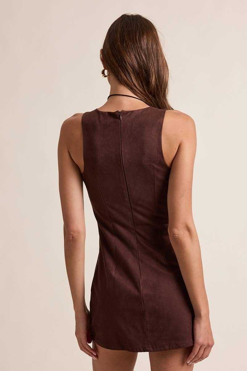 Boat Neck Suede Mini Dress