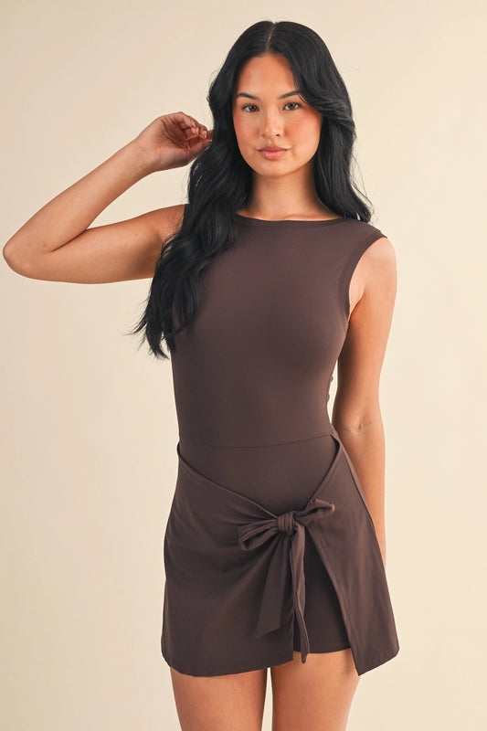 Chocolate Wrap Front Tie Dress