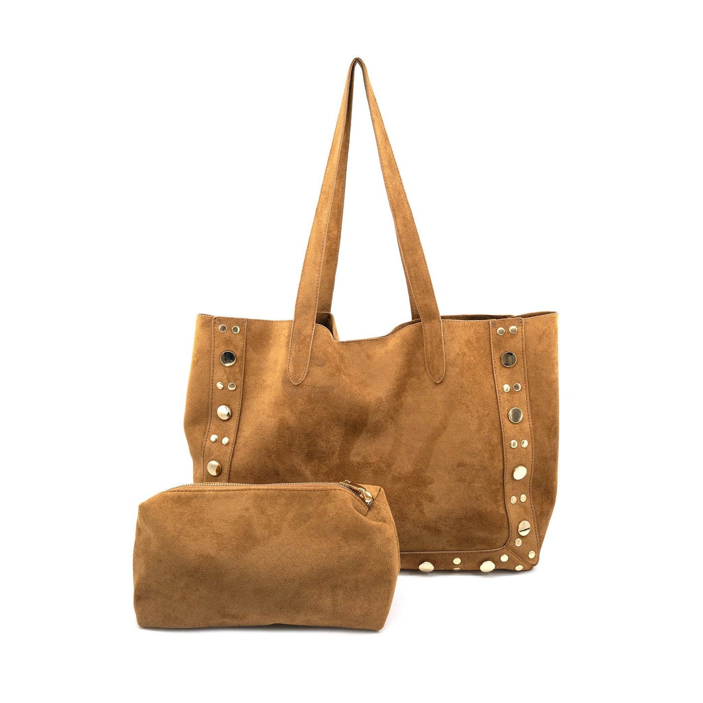 Studded Suede Tote- Chocolate