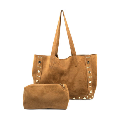 Studded Suede Tote- Chocolate