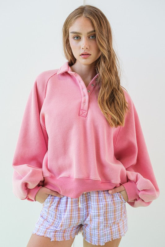 Pink Button-up Sweatshirt