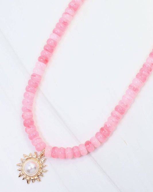 Beaded Flower Necklace Pink