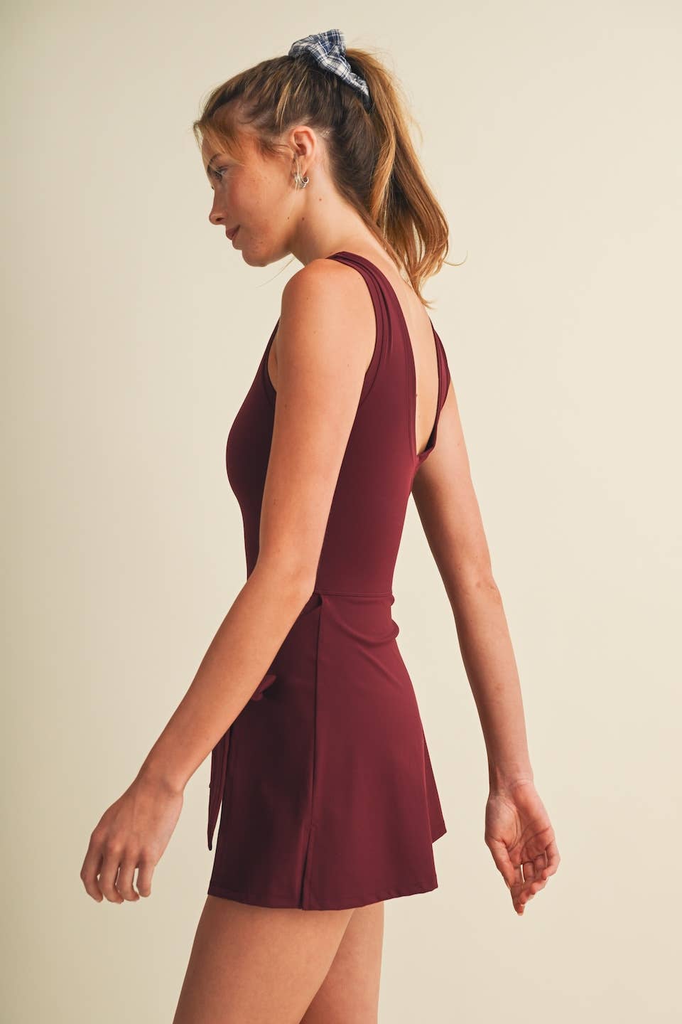 Burgundy Front Tie Wrap Dress