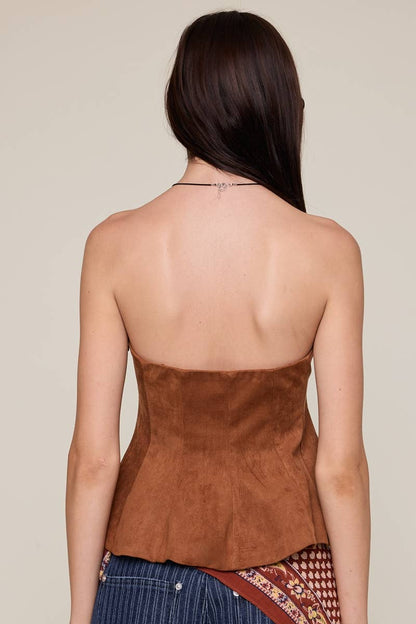 Suede Strapless Ruffle Top