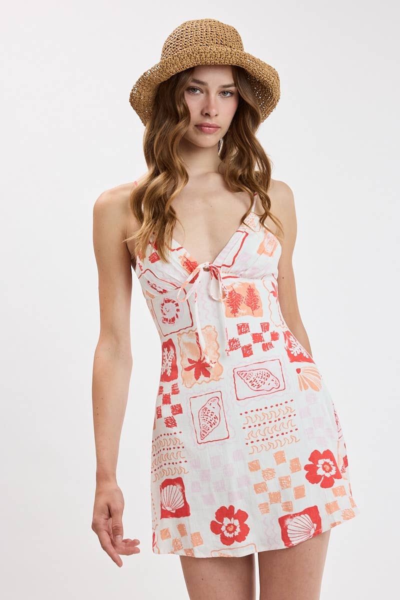 Coral Patchwork Mini Dress