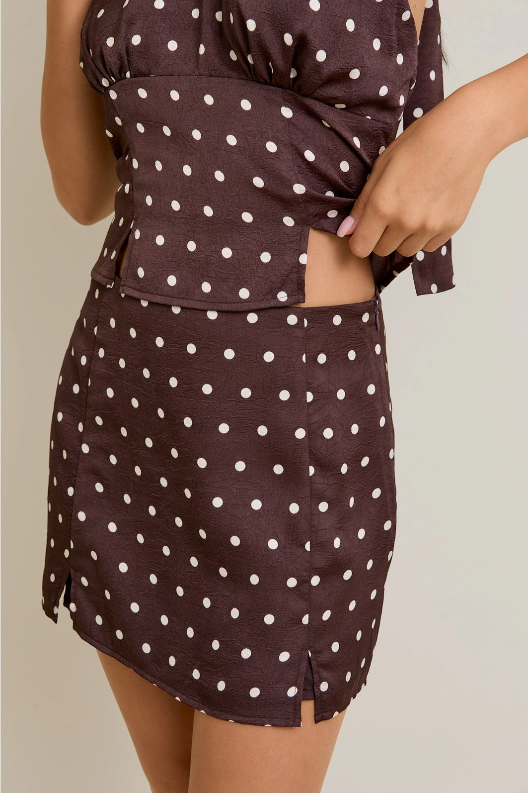Halter Brown Polka Dot Skirt Set