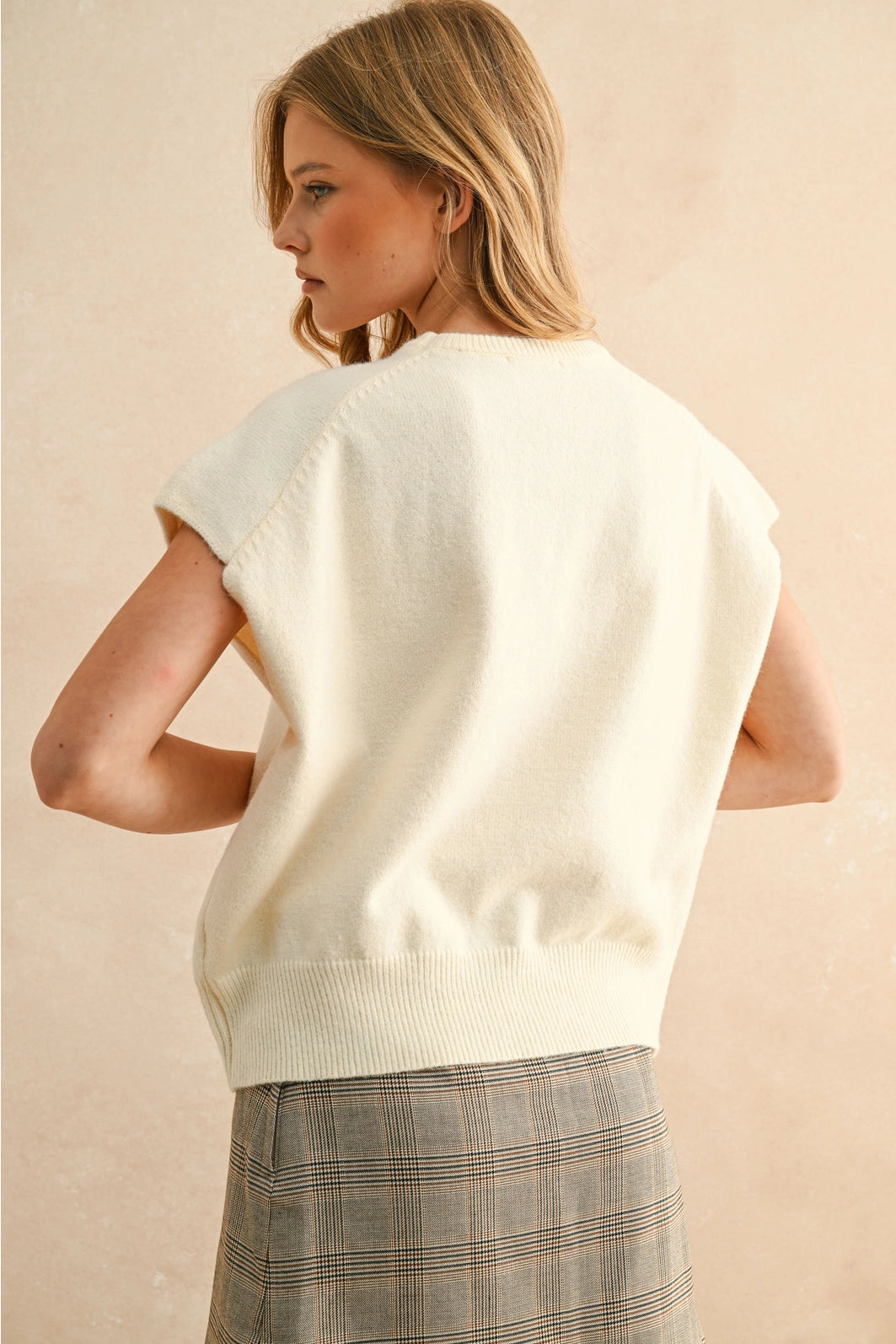 Cream Short Sleeve Sweater