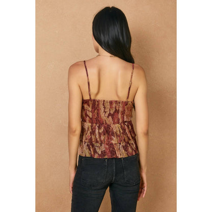 Autumn Shimmer Deep V-neck Pleated Top