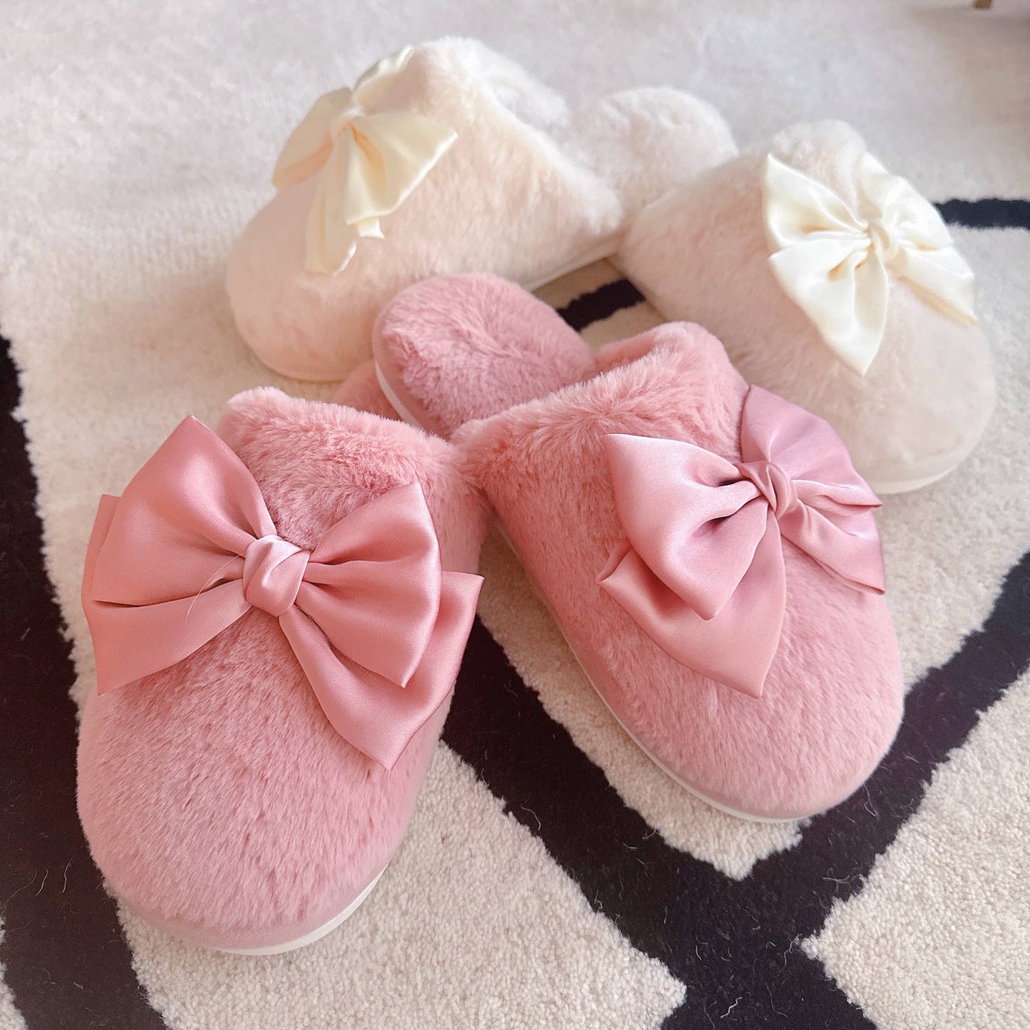 Pink Satin Bow Slippers
