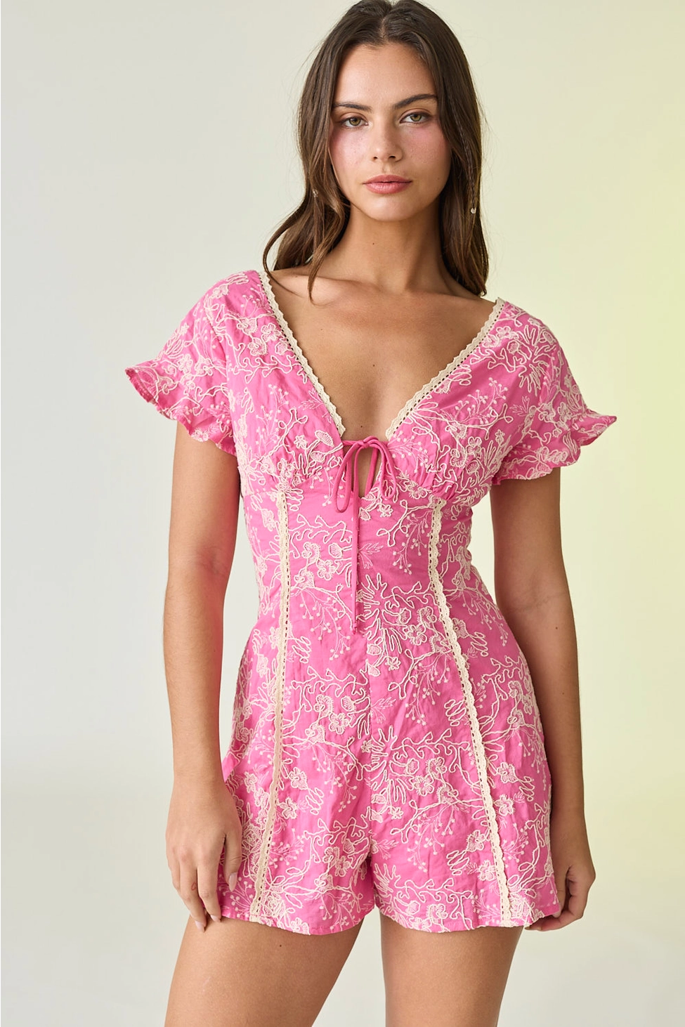 Pink Embroidered Romper