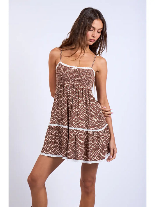 Brown Blossom Swing Dress